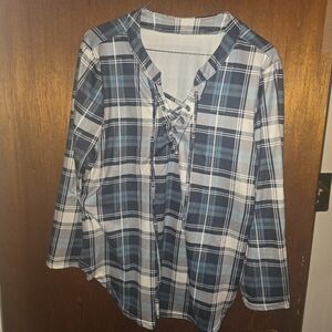 Blue Plaid Shirt With Tie Up The Bust